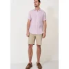 Crew Clothing Company Shirts*Crew short Sleeve Linen Shirt - Heritage Pink White