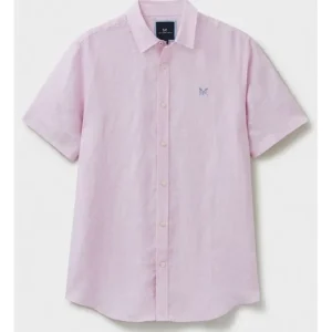 Crew Clothing Company Shirts*Crew short Sleeve Linen Shirt - Heritage Pink White