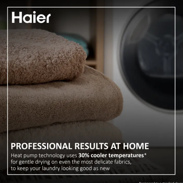 haier_hdasuk_kg_heat_pump_2.webp Haier Tumble Dryers/Freestanding Tumble Dryers*HD90-A2939S-UK 9kg Heat Pump Tumble Dryer - Graphite