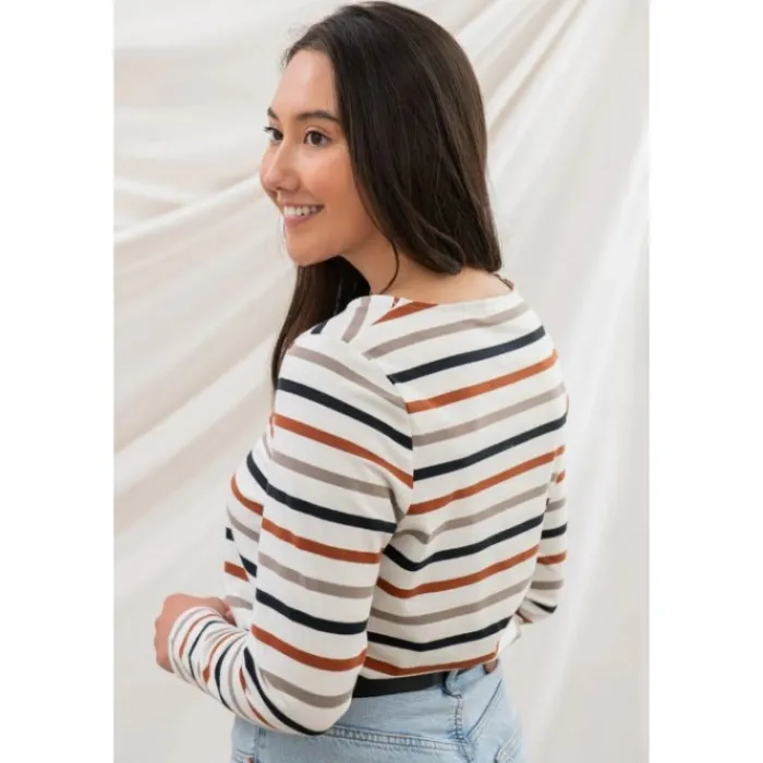 lighthouse_causeway_breto_1.webp Women Lighthouse T-Shirts*Causeway Breton Top - Rust Mocha Black Stripe