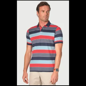 Brook Taverner T-Shirts*Oxshott Multi-Coloured Hoop Jersey Interlock Polo Shirt