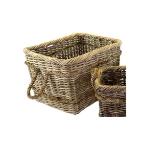 The Brass World Log Baskets*RB523L Rattan Double Rope Basket (Rectangular) - Large